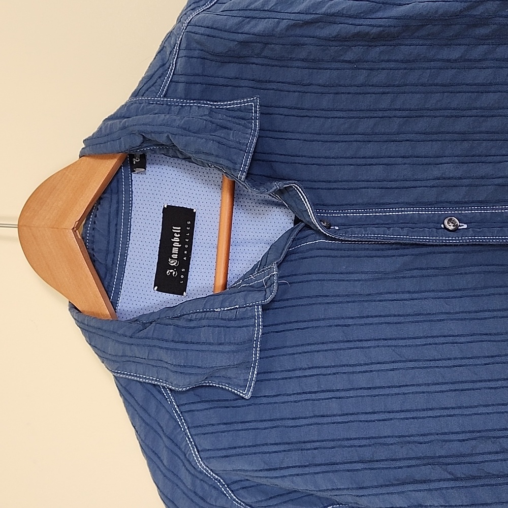 J. Campbell Men's Blue Stripe Casual Button Down Shirt, Size Extra Large (XL)